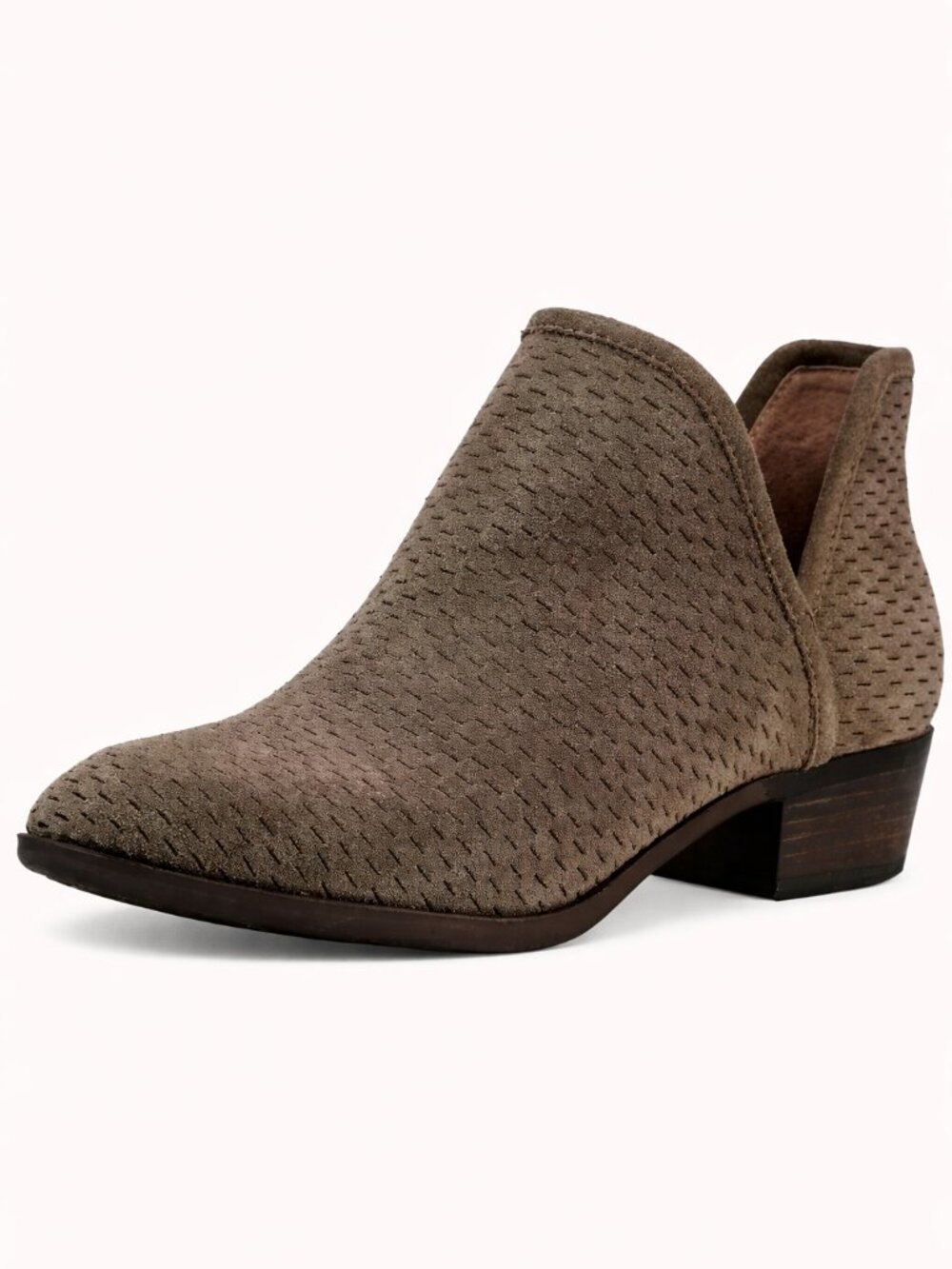 Lucky Brand Taupe Grey Perforated Cut Out Baley Boho Ankle Boot Bootie Size 7